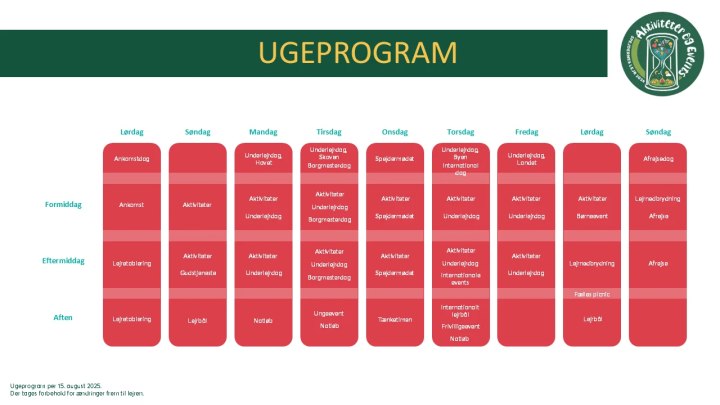 Ugeprogram for Spejdernes Lejr 2026